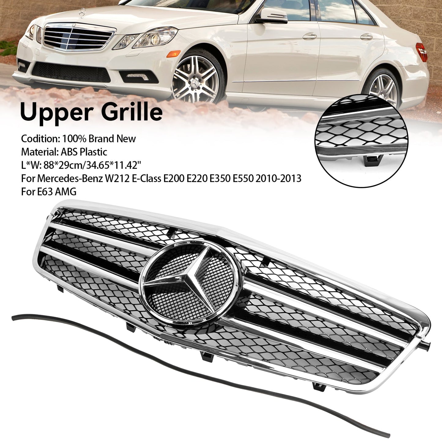 2009.9-2013.2 Mercedes-Benz E-Class W212 E200 E220 E350 E550 E63 AMG Front Bumper Grill Chrome Grille