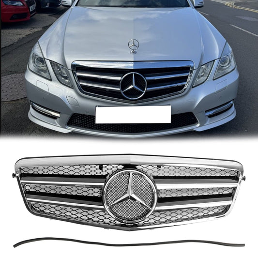 2009 2010 2011 2012 2013 Mercedes-Benz E-Class W212 AMG Style Chrome Grill  Front Bumper Replacement Grille With Emblem