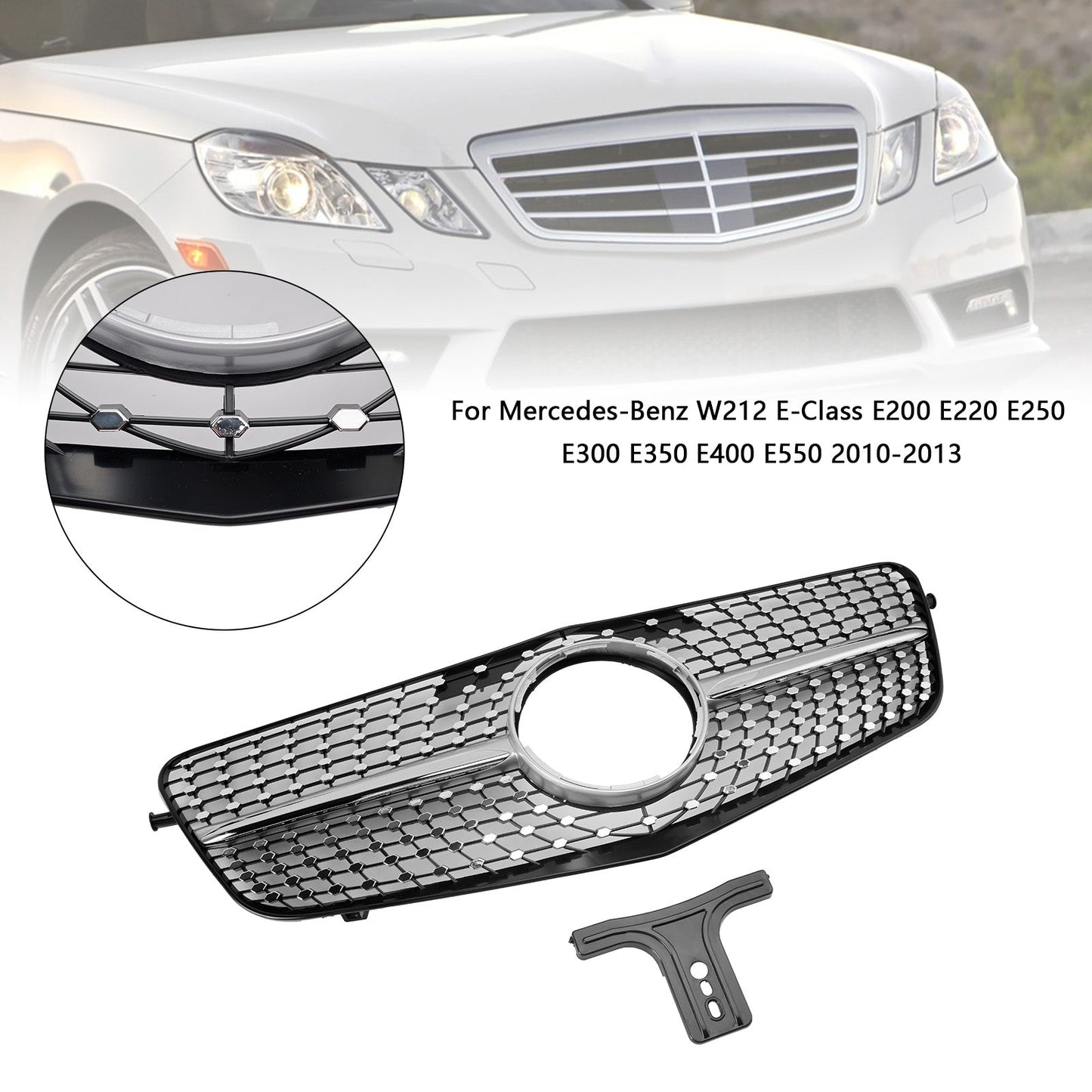 2010-2013 Mercedes Benz E class W212 Diamond Style Grill Front Bumper Replacement Chrome Grille