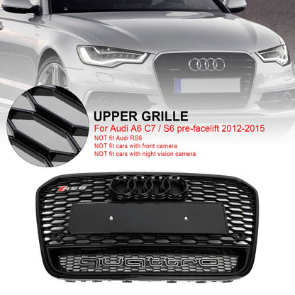 2012-2015 Audi A6 / A6 Sline / S6 C7 Front Bumper With Emblem Mesh Black Grill With Quattro Letter RS6 Honeycomb Grille