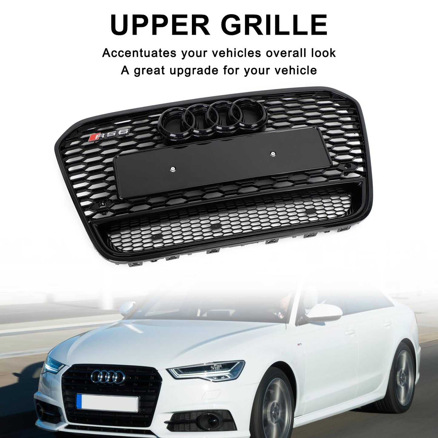 2012-2015 Audi A6 / A6 Sline / S6 C7 Front Bumper With Emblem Mesh Black Grill With Quattro Letter RS6 Honeycomb Grille