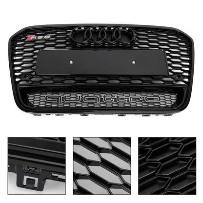 2012-2015 Audi A6 / A6 Sline / S6 C7 RS6 Style Honeycomb Grille Front Bumper Black Grill With Ring Emblem