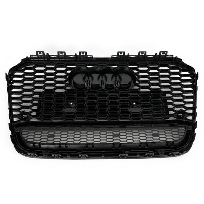 2012-2015 Audi A6 / A6 Sline / S6 C7 RS6 Style Honeycomb Grille Front Bumper Black Grill With Ring Emblem