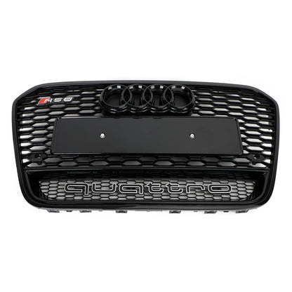 2012-2015 Audi A6 / A6 Sline / S6 C7 Front Bumper With Emblem Mesh Black Grill With Quattro Letter RS6 Honeycomb Grille