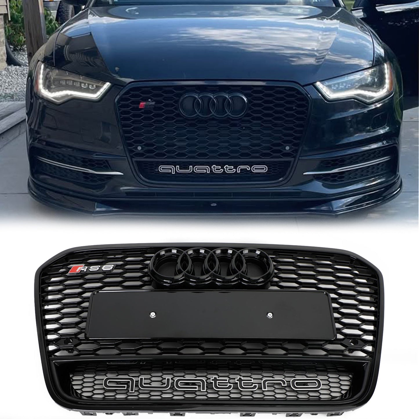Audi 2012-2015 A6 S6 C7 Grill Replacement RS6 Style Front Mesh Honeycomb Black Grill