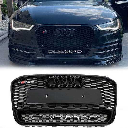 Audi 2012-2015 A6 S6 C7 Grill Replacement RS6 Style Front Mesh Honeycomb Black Grill