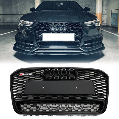 2012-2015 Audi A6 / A6 Sline / S6 C7 Front Bumper With Emblem Mesh Black Grill With Quattro Letter RS6 Honeycomb Grille