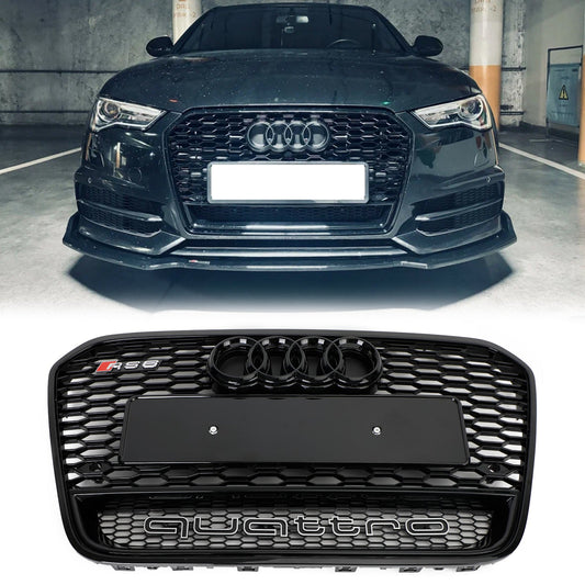2012-2015 Audi A6 / A6 Sline / S6 C7 Front Bumper With Emblem Mesh Black Grill With Quattro Letter RS6 Honeycomb Grille