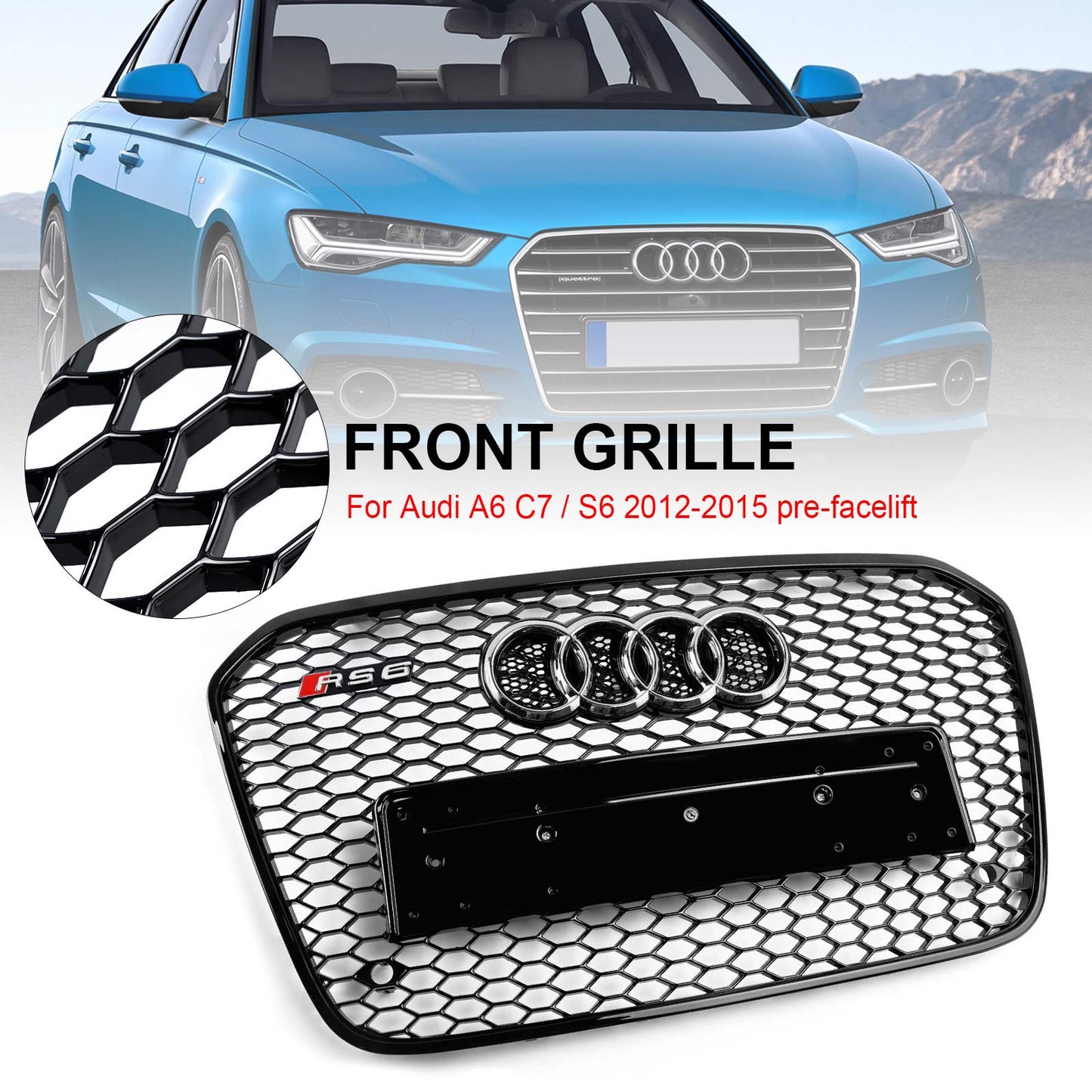 2012-2015 Audi A6 C7 / S6 pre-facelift RS6 Style Honeycomb Front Bumper Grille Blcak Grill