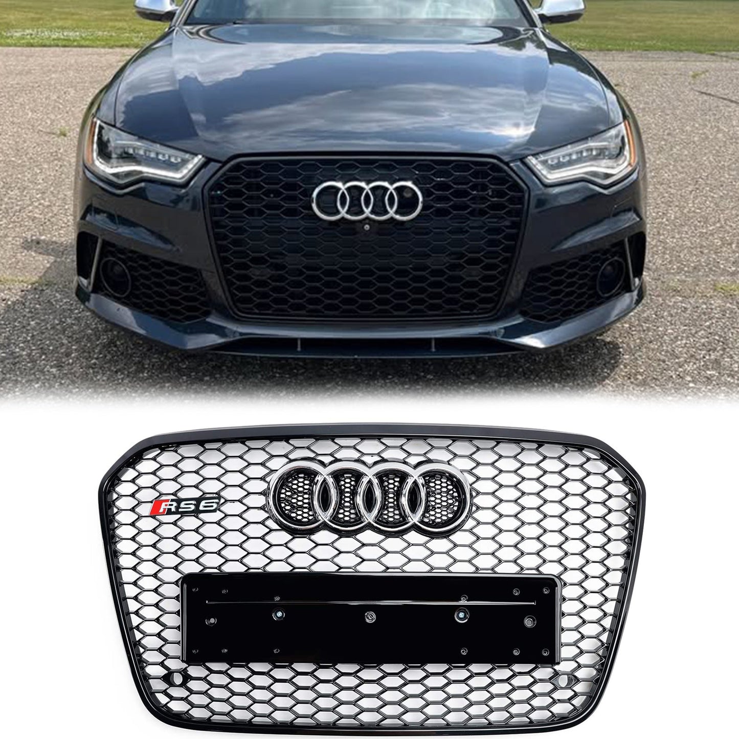 2012-2015 Audi A6 C7 / S6 pre-facelift RS6 Style Honeycomb Front Bumper Grille Blcak Grill
