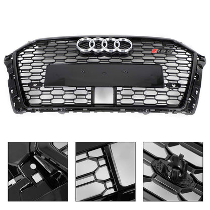 2017-2019 Audi A3 /A3 Sile /S3 Front Bumper Replacement Black Grill W/ Ring Emblem & ACC Hole RS3 Style Honeycomb Grille