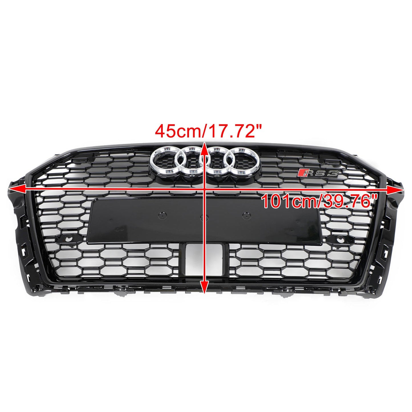 2017-2019 Audi A3 /A3 Sile /S3 Front Bumper Replacement Black Grill W/ Ring Emblem & ACC Hole RS3 Style Honeycomb Grille