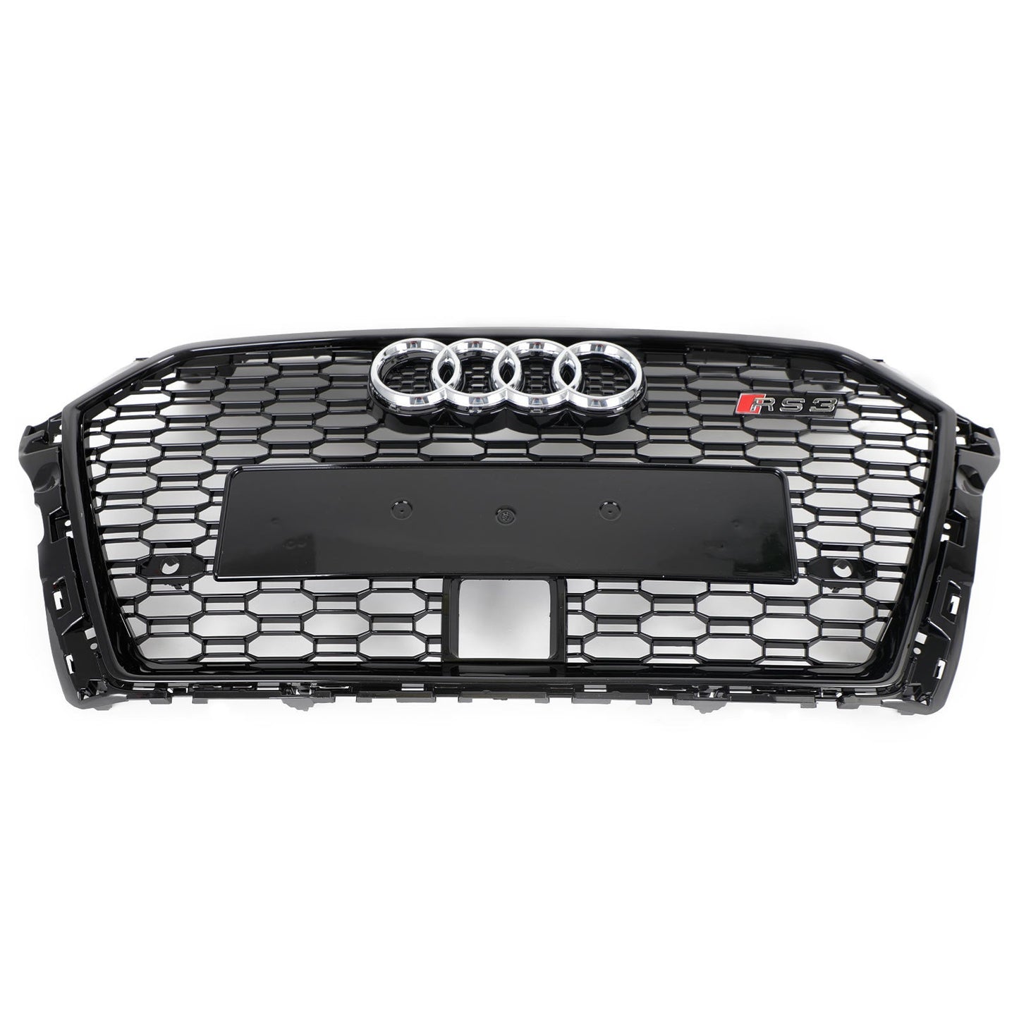 2017-2019 Audi A3 /A3 Sile /S3 Front Bumper Replacement Black Grill W/ Ring Emblem & ACC Hole RS3 Style Honeycomb Grille