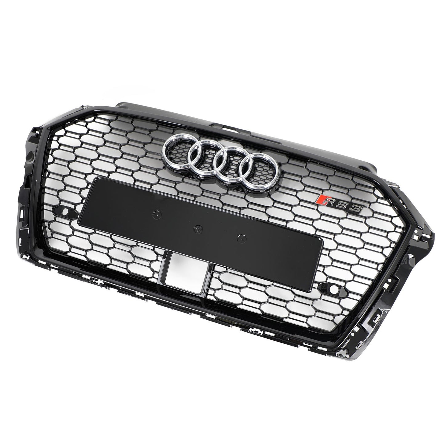 2017-2019 Audi A3 /A3 Sile /S3 Front Bumper Replacement Black Grill W/ Ring Emblem & ACC Hole RS3 Style Honeycomb Grille