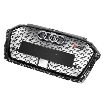 2017-2019 Audi A3 /A3 Sile /S3 Front Bumper Replacement Black Grill W/ Ring Emblem & ACC Hole RS3 Style Honeycomb Grille
