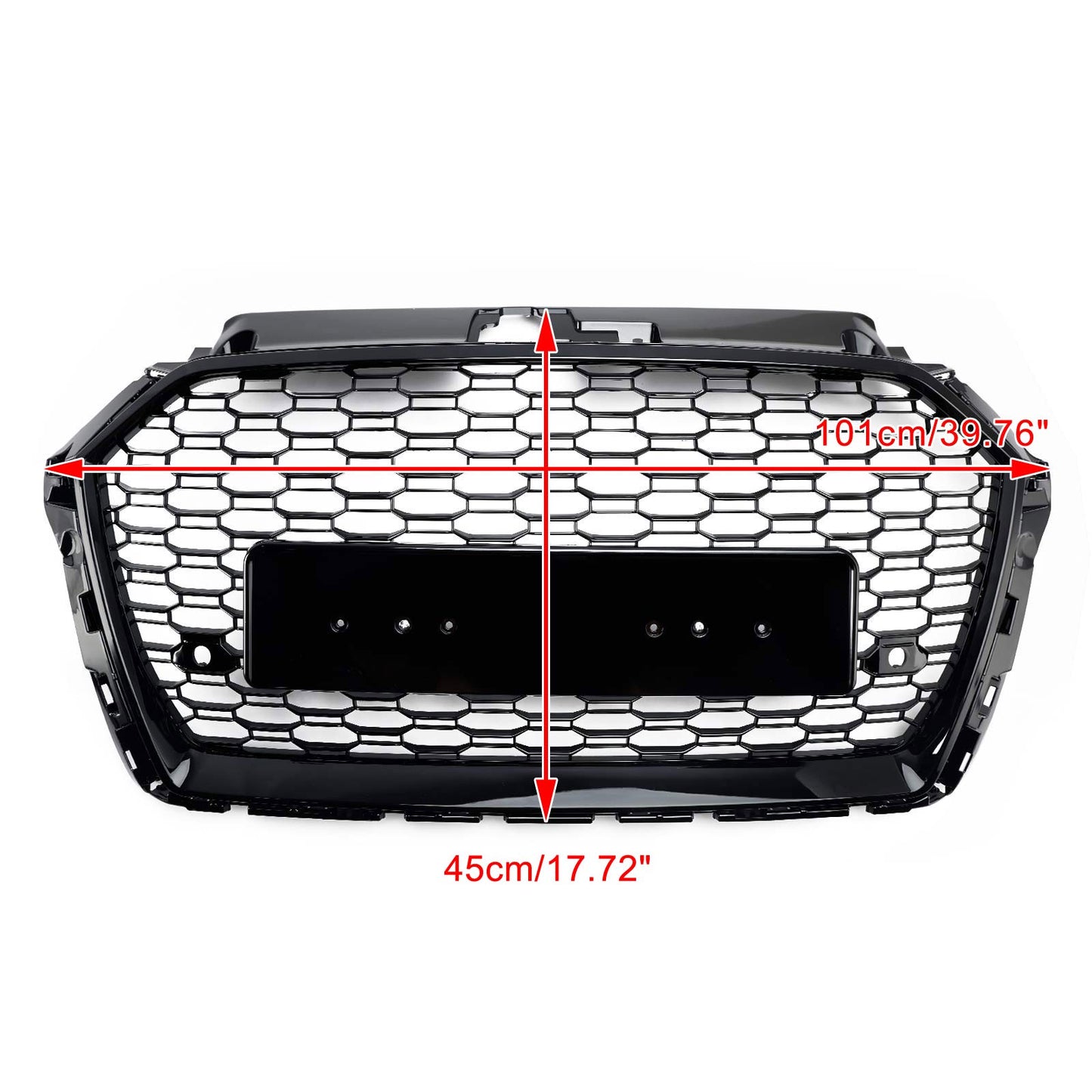 2017-2019 Audi A3/ A3 Sline/ S3 RS3 Style Honeycomb Mesh Grille Front Bumper Glossy Black Grill With Ring Emblem