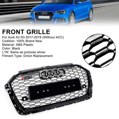 2017-2019 Audi A3 S3 Honeycomb Mesh Front Bumper Grille Replacement Black Grill
