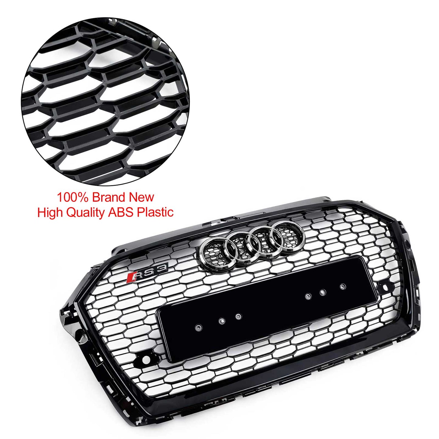 2017-2019 Audi A3 S3 Honeycomb Mesh Front Bumper Grille Replacement Black Grill