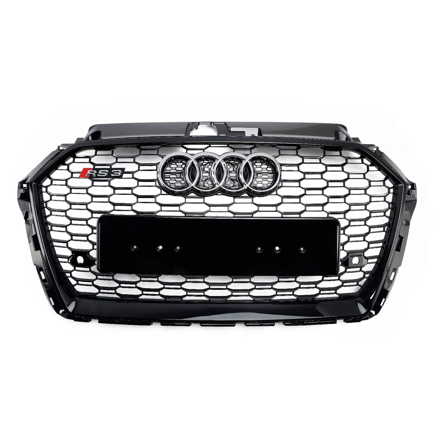 2017-2019 Audi A3/ A3 Sline/ S3 RS3 Style Honeycomb Mesh Grille Front Bumper Glossy Black Grill With Ring Emblem