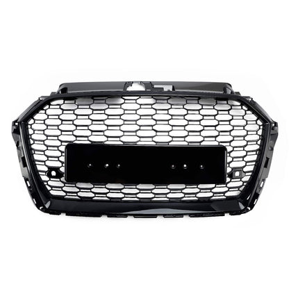2017-2019 Audi A3/ A3 Sline/ S3 RS3 Style Honeycomb Mesh Grille Front Bumper Glossy Black Grill With Ring Emblem