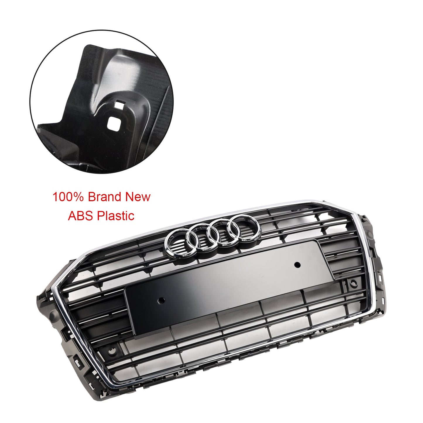 2017-2019 Audi A3 / A3 Sline / S3 Front Grille Chrome Black Slat Replacement Grill W/ Ring Emblem