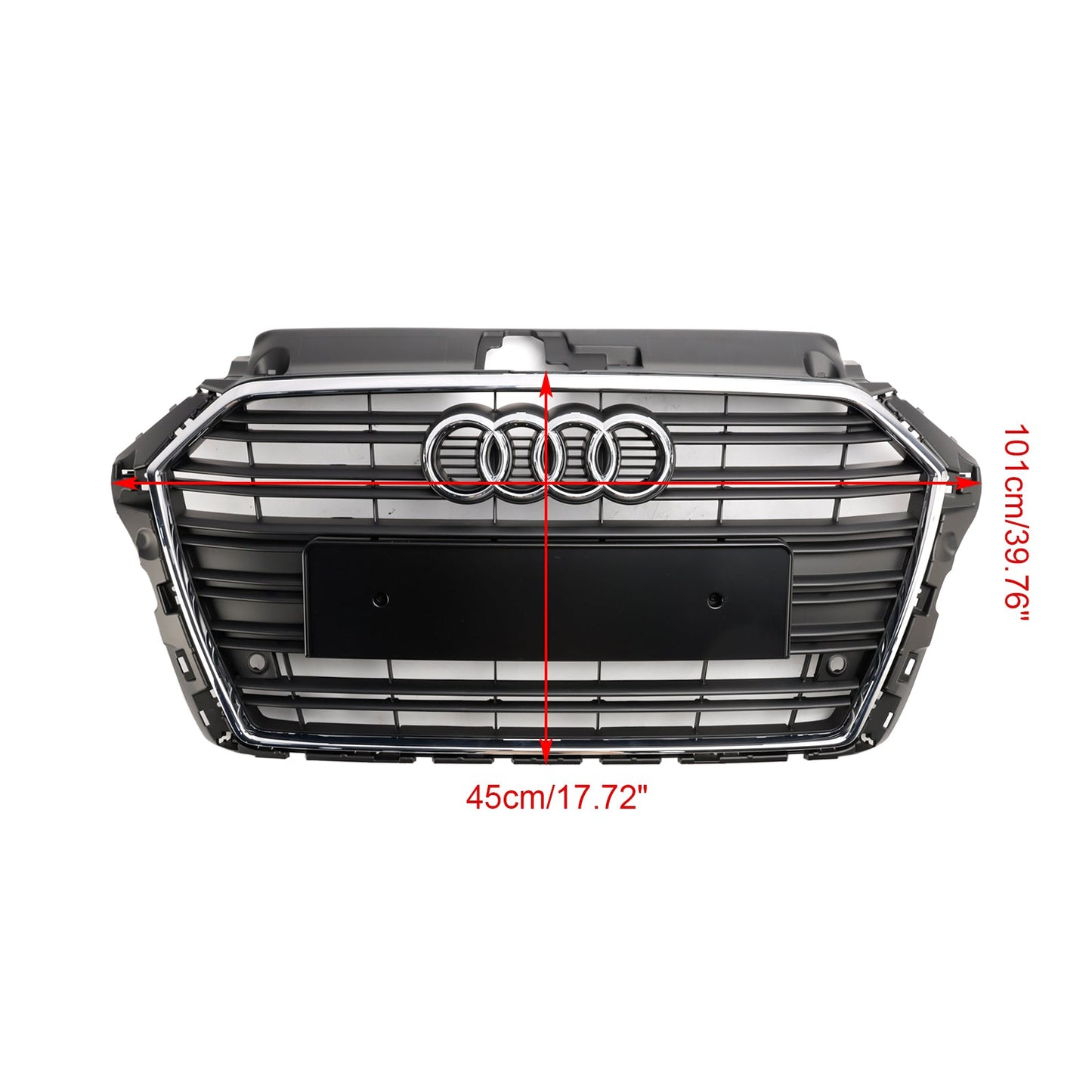 2017-2019 Audi A3 / A3 Sline / S3 Front Grille Chrome Black Slat Replacement Grill W/ Ring Emblem