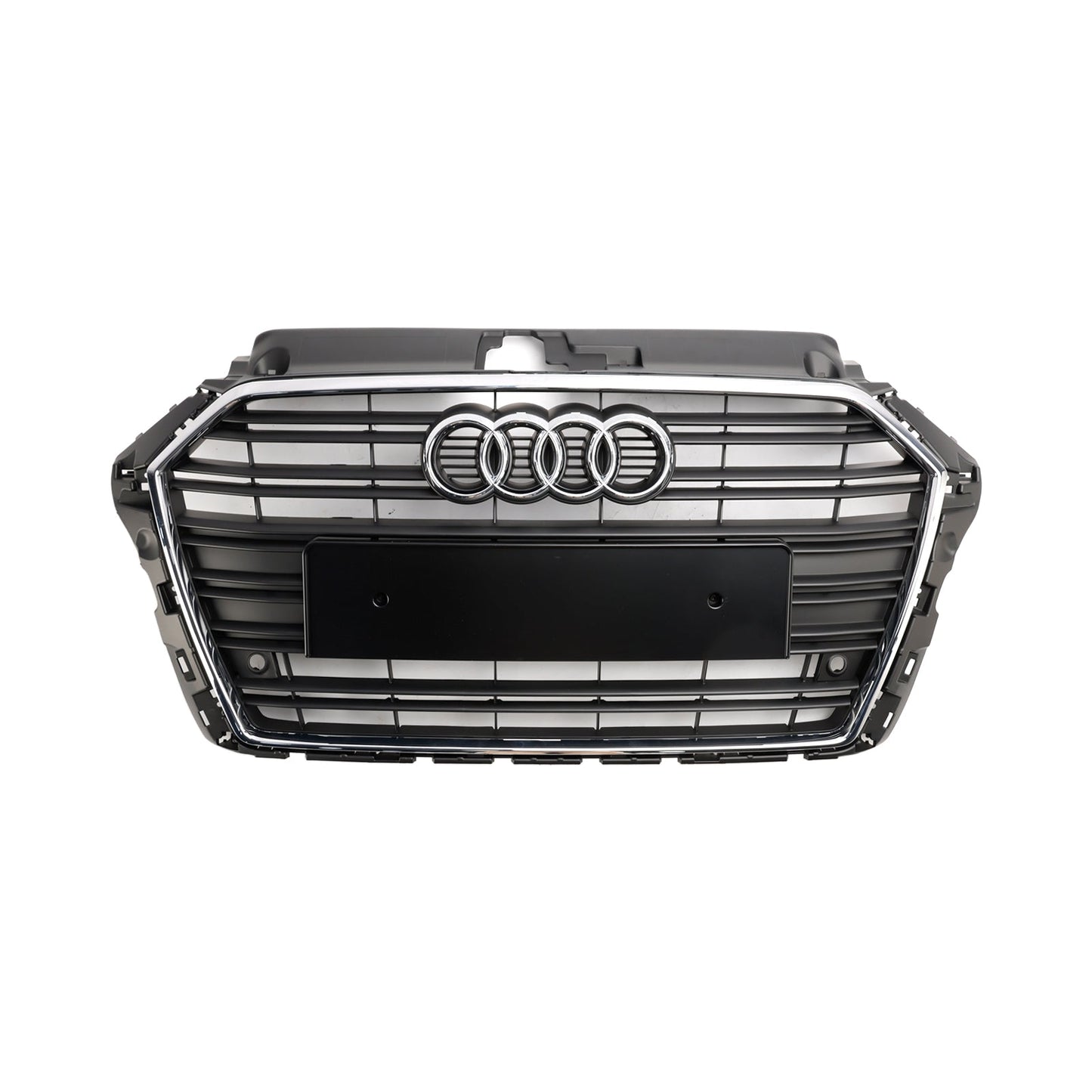 2017-2019 Audi A3 / A3 Sline / S3 Front Grille Chrome Black Slat Replacement Grill W/ Ring Emblem