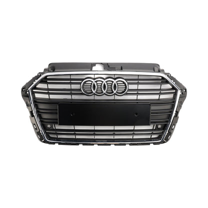 2017-2019 Audi A3 / A3 Sline / S3 Front Grille Chrome Black Slat Replacement Grill W/ Ring Emblem