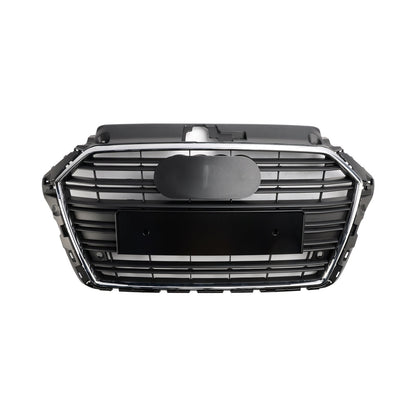 2017-2019 Audi A3 / A3 Sline / S3 Front Grille Chrome Black Slat Replacement Grill W/ Ring Emblem