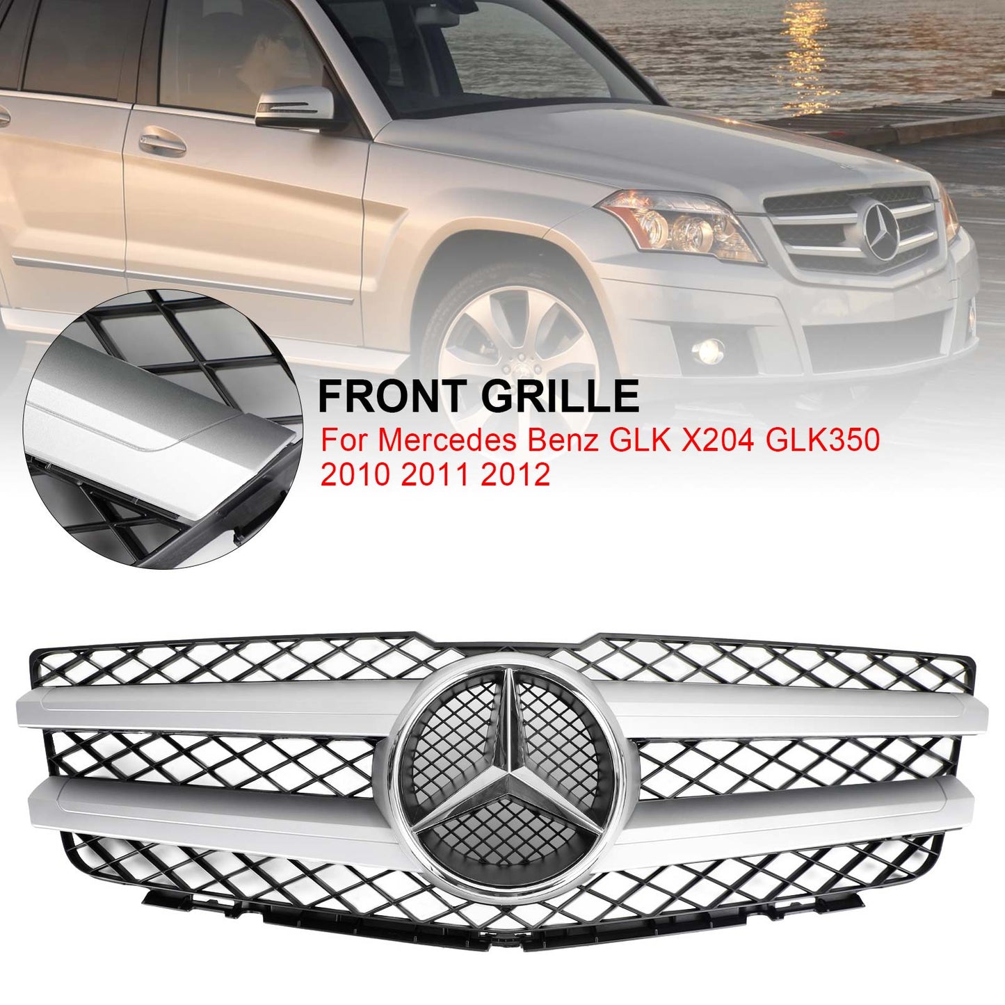 2008 2009 2010 2011 2012 Mercedes Benz GLK-Class X204 Chorme Front Grill Air Intake Radiator Bumper Grille