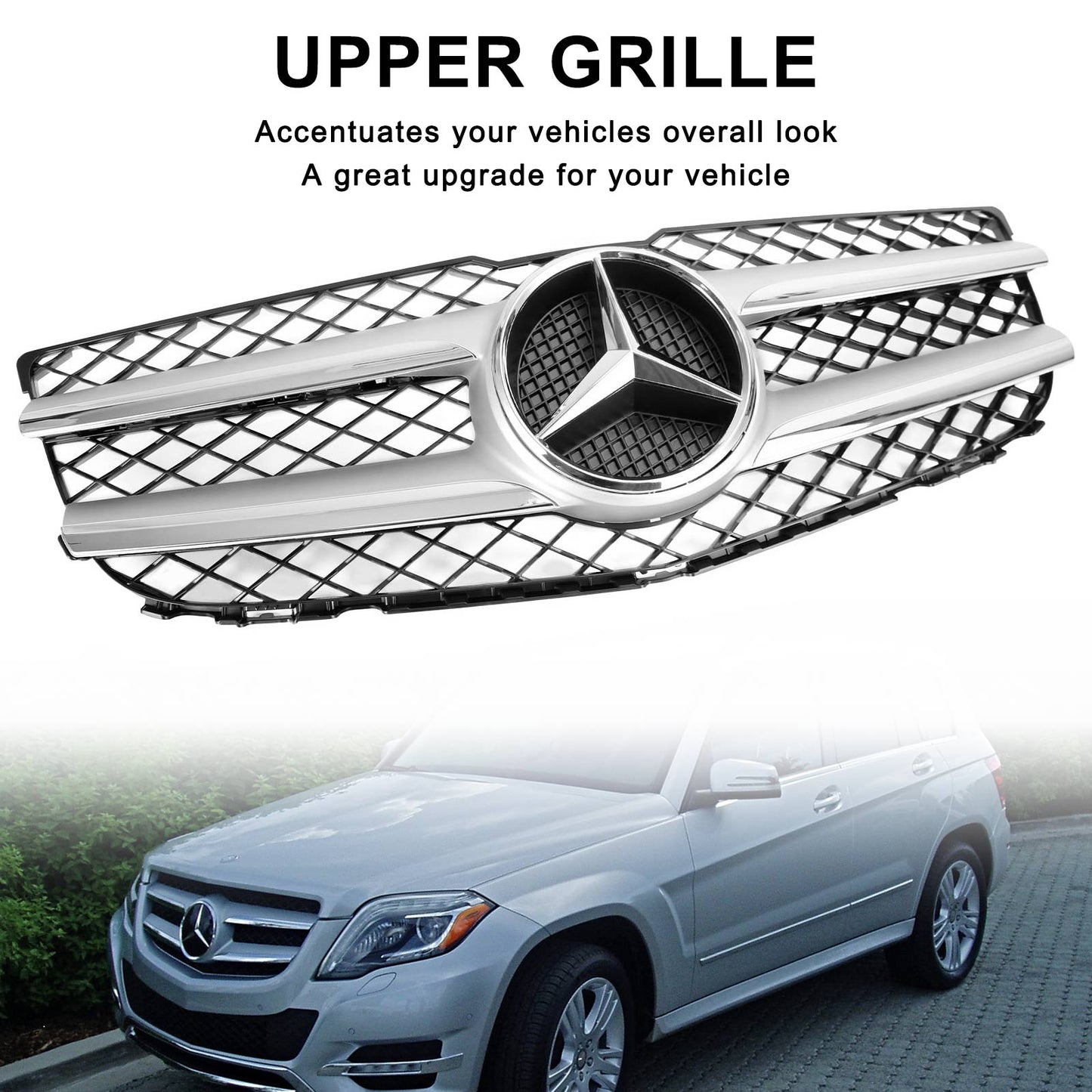 2013 2014 2015 Mercedes-Benz GLK-Class X204 Front Grille Air Intake Radiator Bumper Chrome Silver Grill With Star Emblem