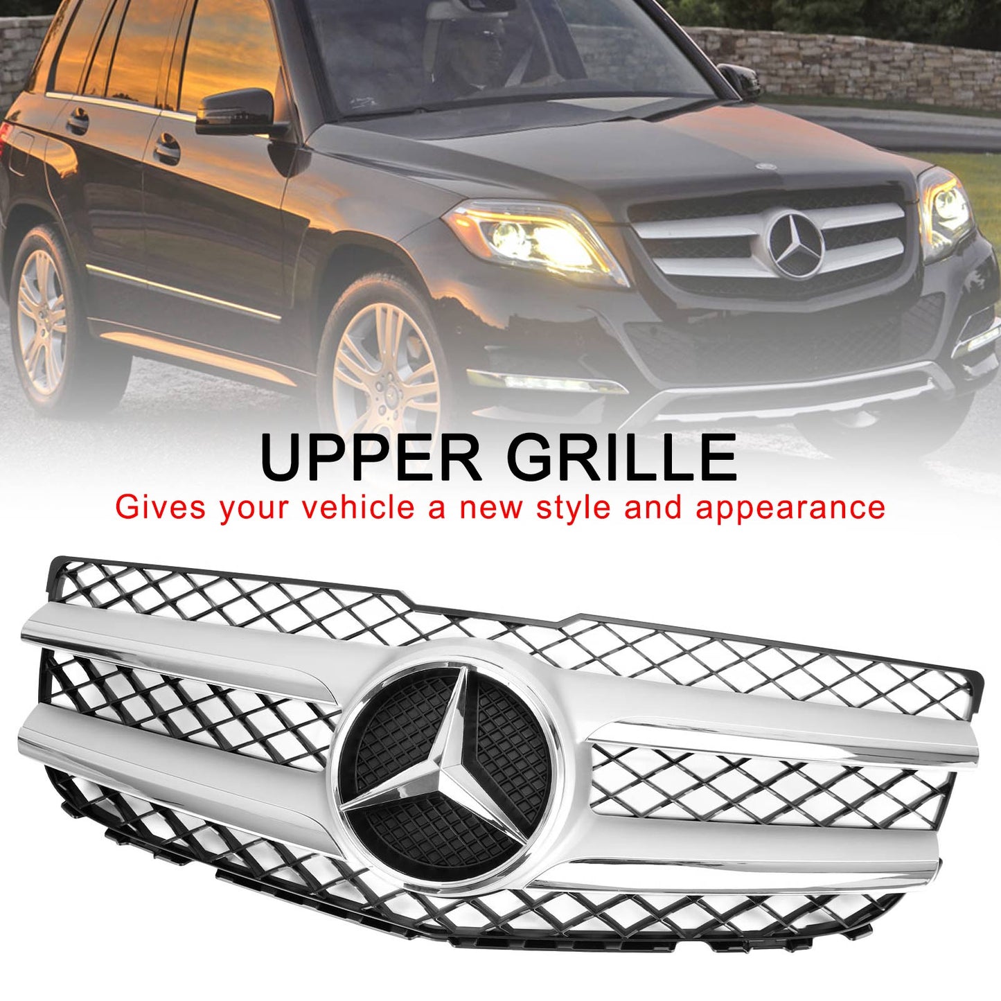 2013 2014 2015 Mercedes-Benz GLK-Class X204 Front Grille Air Intake Radiator Bumper Chrome Silver Grill With Star Emblem