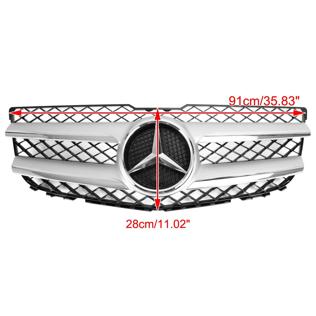 2013-2015 Mercedes-Benz GLK-Class X204 Chrome Front Grill Upper Bumper Replacement W/ Star Emblem Grille
