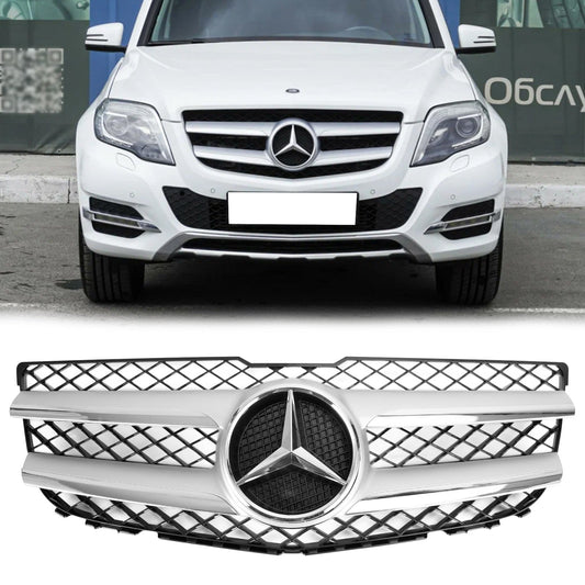 2013-2015 Mercedes-Benz GLK-Class X204 Chrome Front Grill Upper Bumper Replacement W/ Star Emblem Grille