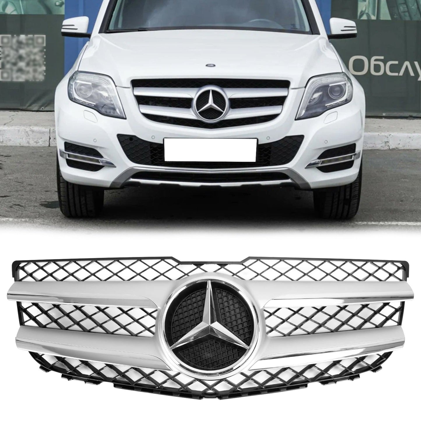 2013 2014 2015 Mercedes-Benz GLK-Class X204 Front Grille Air Intake Radiator Bumper Chrome Silver Grill With Star Emblem