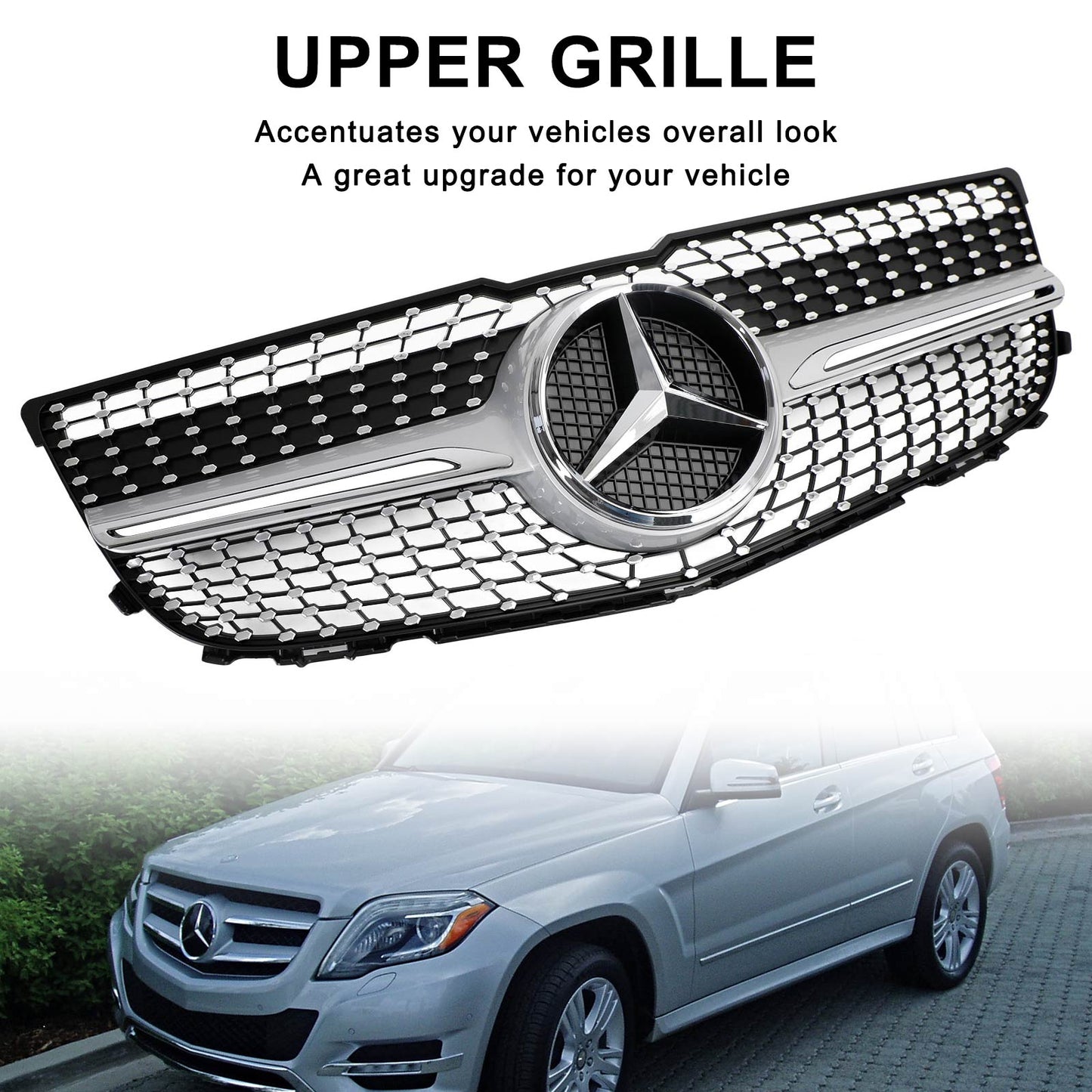 2013 2014 2015 Mercedes-Benz GLK-Class X204 Front Grille Air Intake Radiator Bumper Chrome Silver Grill With Star Emblem