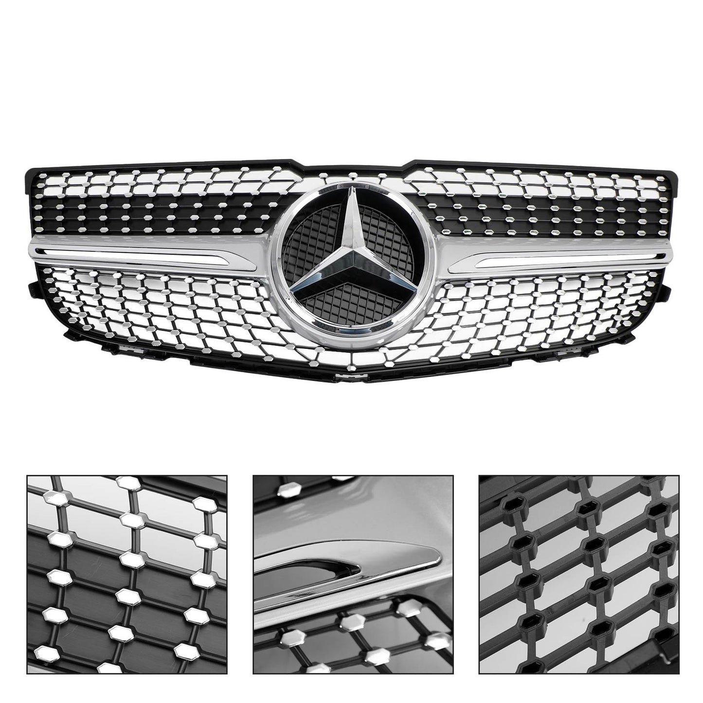 2013 2014 2015 Mercedes-Benz GLK-Class X204 Front Grille Air Intake Radiator Bumper Chrome Silver Grill With Star Emblem