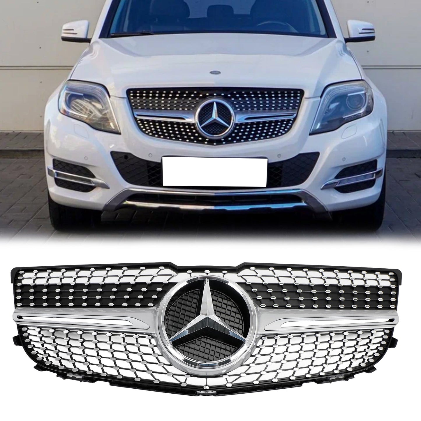 2013 2014 2015 Mercedes-Benz GLK-Class X204 Front Grille Air Intake Radiator Bumper Chrome Silver Grill With Star Emblem