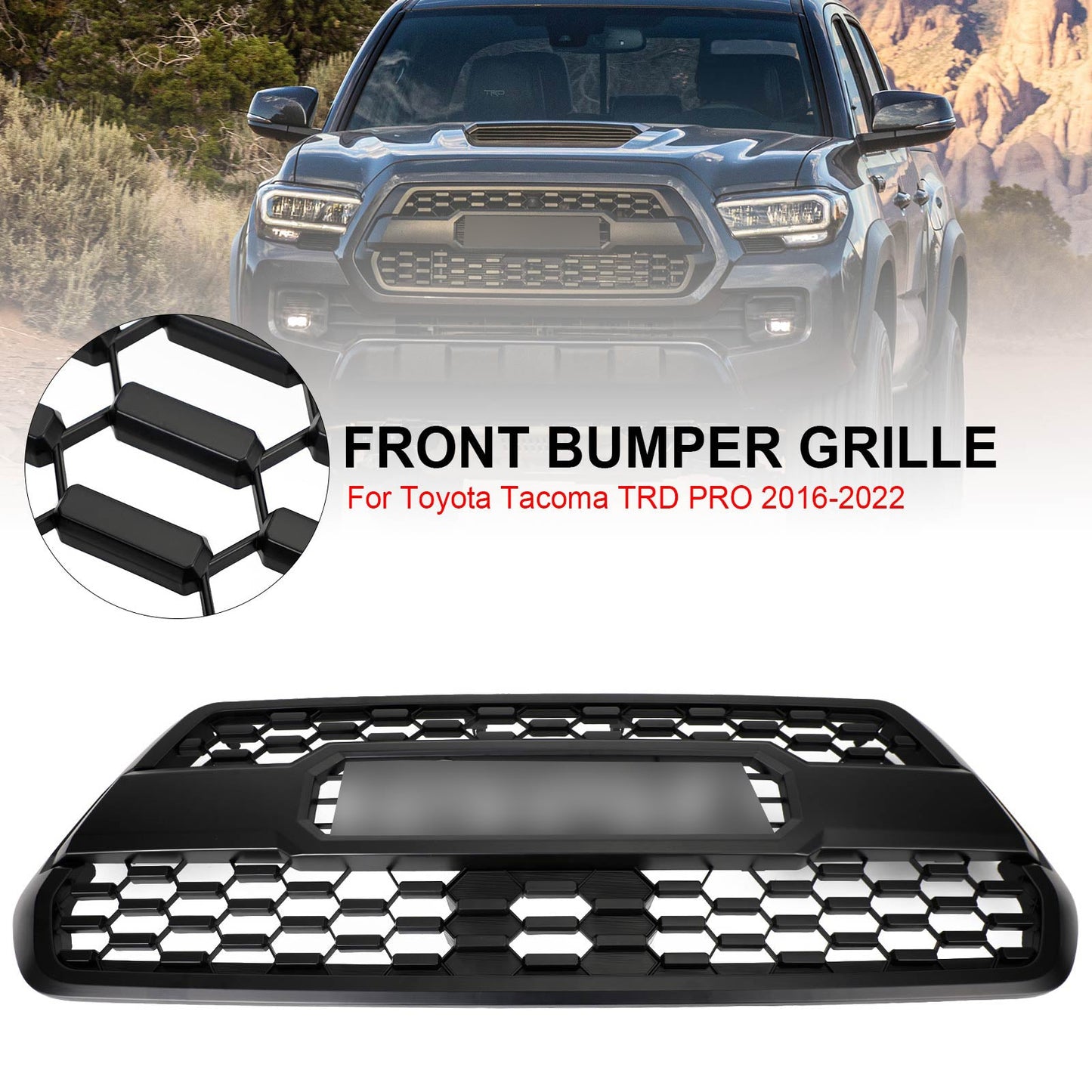Toyota Tacoma 3rd Gen Front Grille 2016-2023  Honeycomb Bumper Matte Black Grille