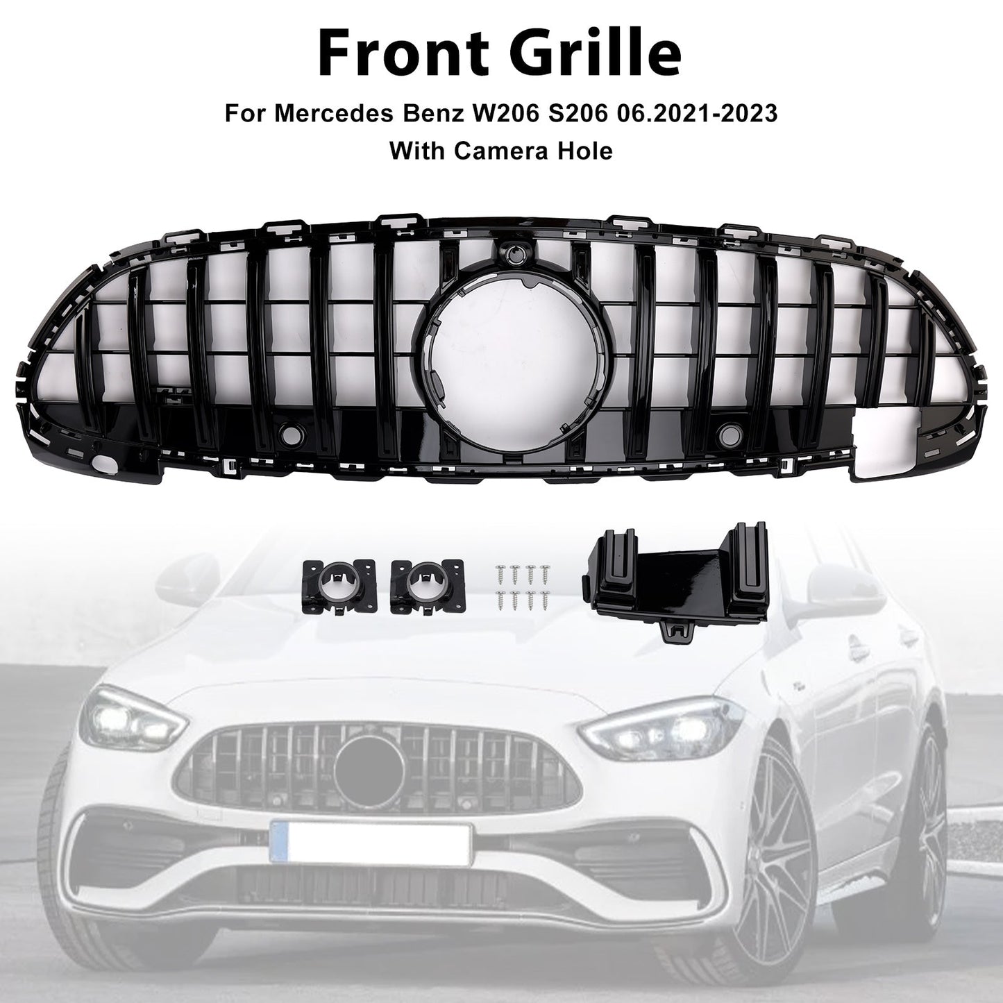 2022-2023 Mercedes Benz C-class W206 S206 GTR Style Grill Front Bumper Glossy Black Replacement Grille