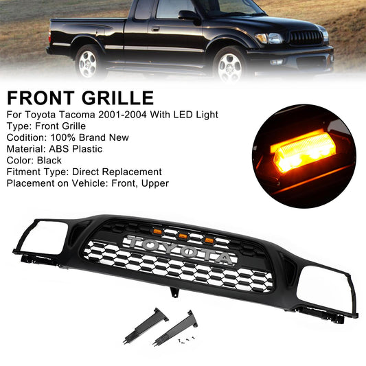 2001-2004 Toyota Tacoma Honeycomb Front Bumper Grill TRO PRO Style Black Grille With LED Light