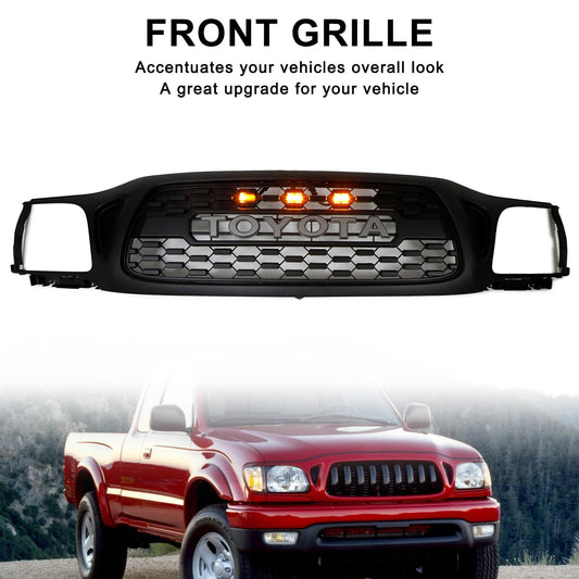 2001-2004 Toyota Tacoma Honeycomb Front Bumper Grill TRO PRO Style Black Grille With LED Light