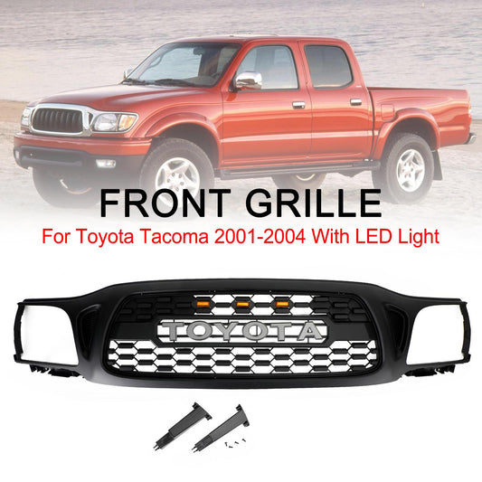 Toyota Tacoma 2001-2004 TRO PRO Style Grill Air Intake Radiator Matte Black Grille W/LED Light & Letter
