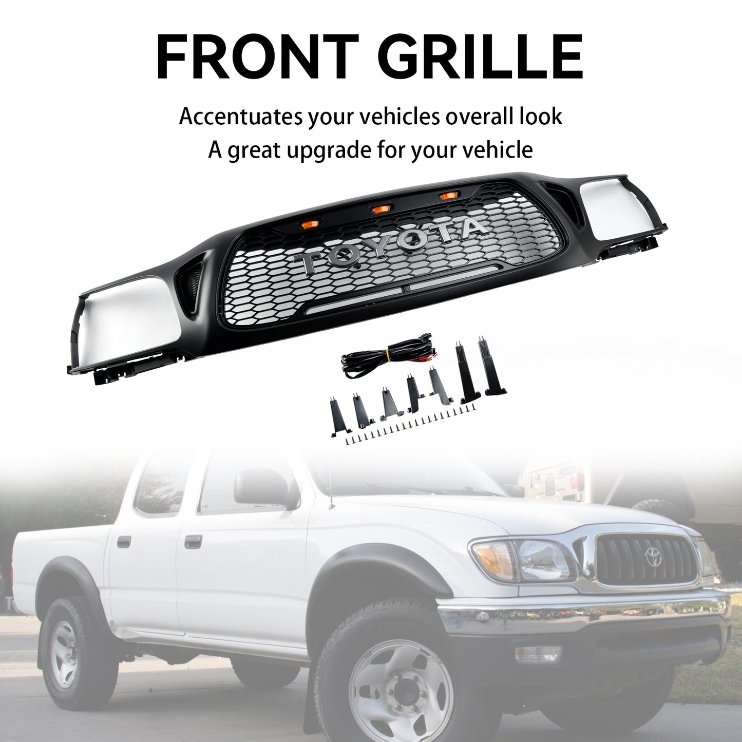 Toyota Tacoma | 2001-2004 | Matte Black | Honeycomb Style | LED Light | Front Bumper Grille