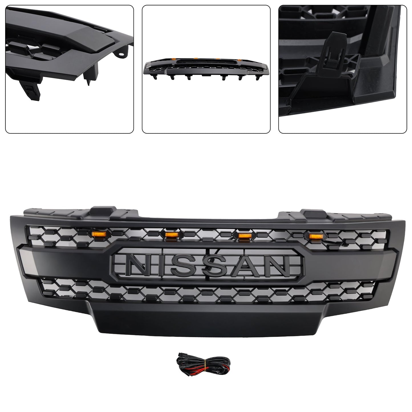 Nissan Frontier 2009-2016 Front Grille Honeycomb Replacement Upper Bumper Black Grille With LED Light