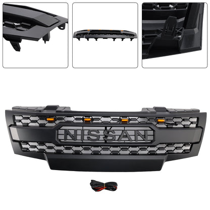 2009-2016 Nissan Frontier Matte Black Grill Front Bumper Replacement Grille W/LED Lights