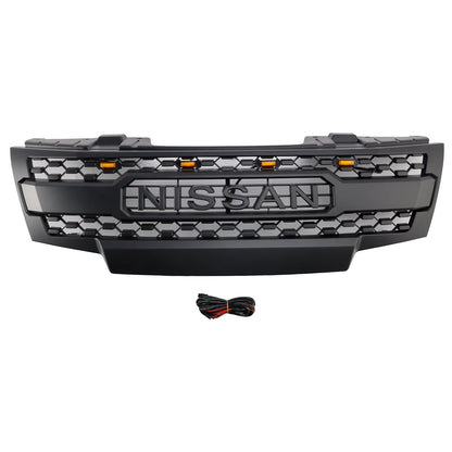 Nissan Frontier 2009-2016 Front Grille Honeycomb Replacement Upper Bumper Black Grille With LED Light