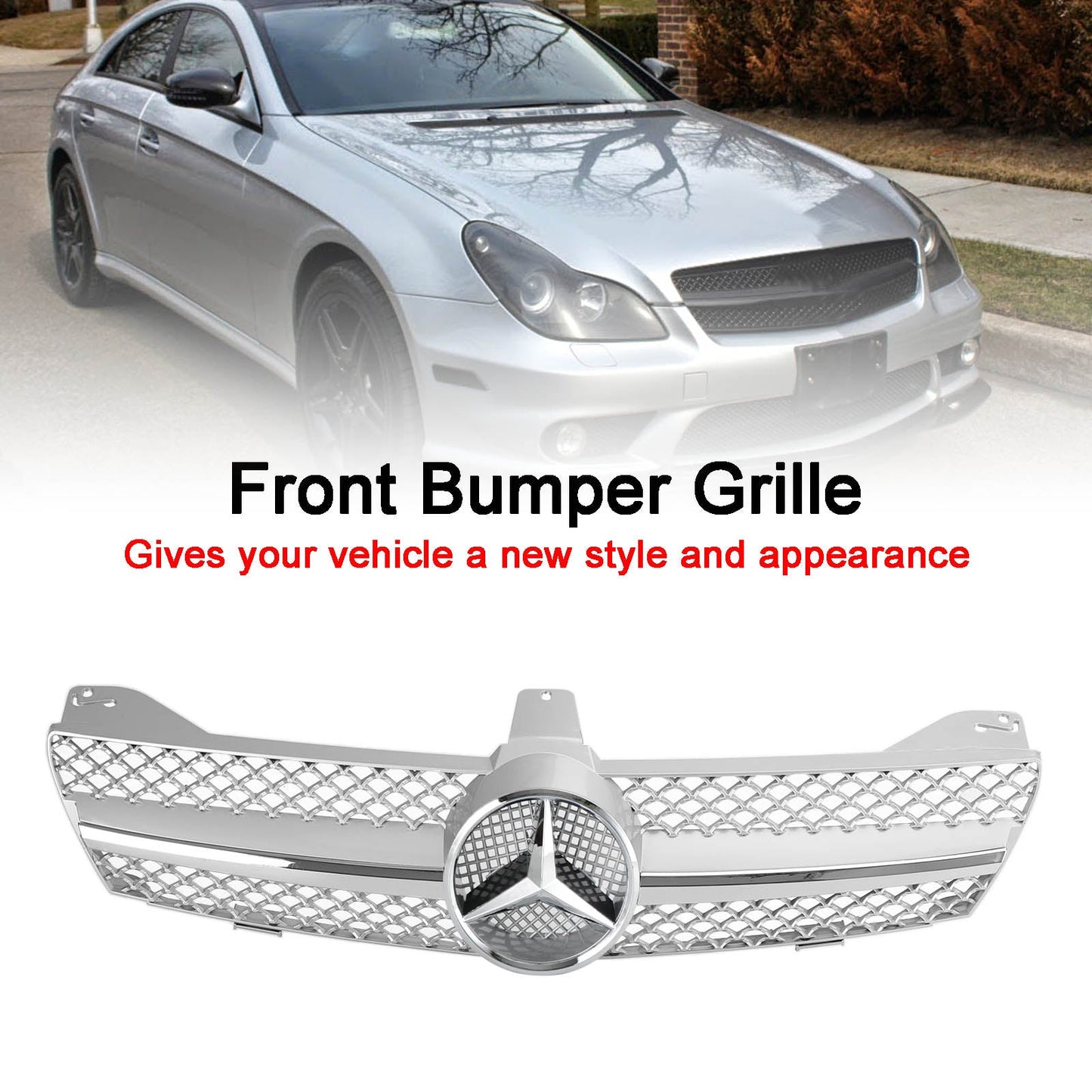 2004 2005 2006 2007 2008 Mercedes Benz CLS-Class W219 Front Grill Chrome / Black Replacement Grille With Star Emblem
