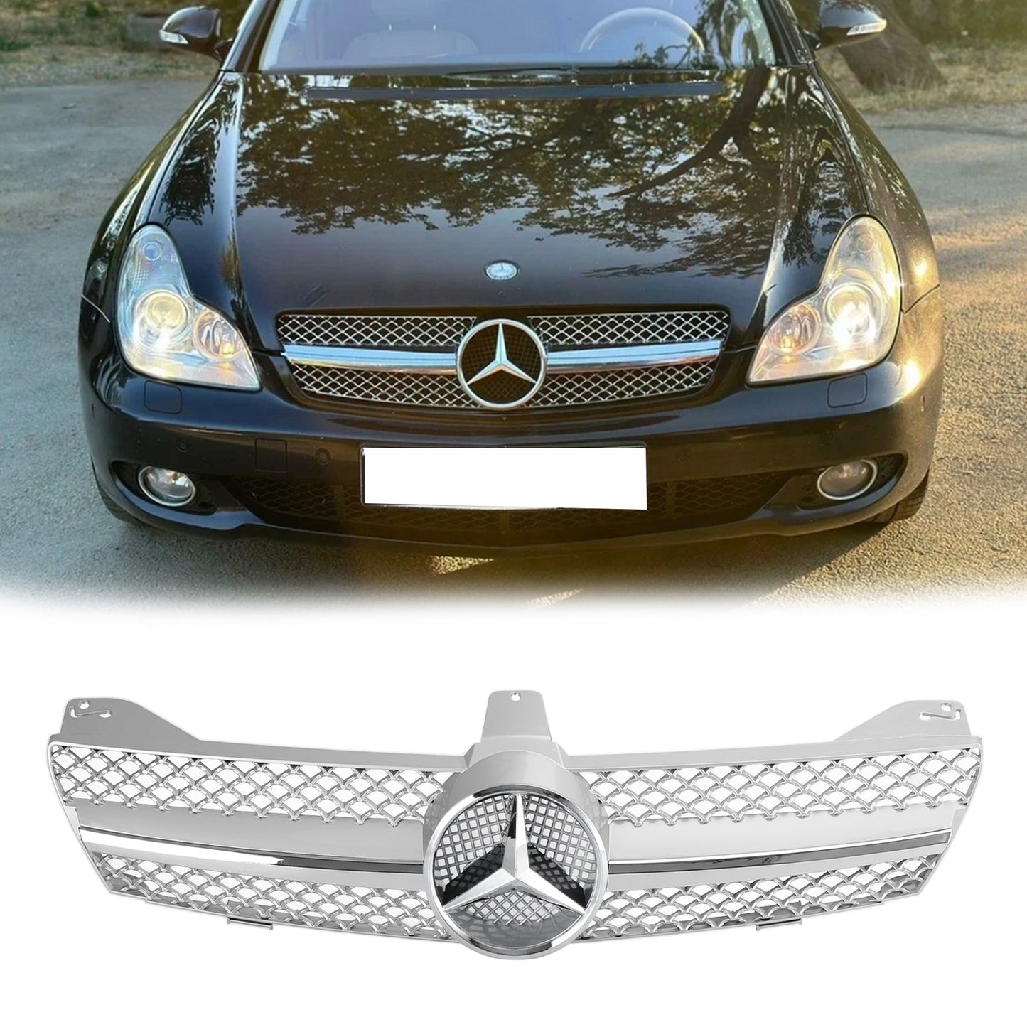 2004 2005 2006 2007 2008 Mercedes Benz CLS-Class W219 Front Grill Chrome / Black Replacement Grille With Star Emblem