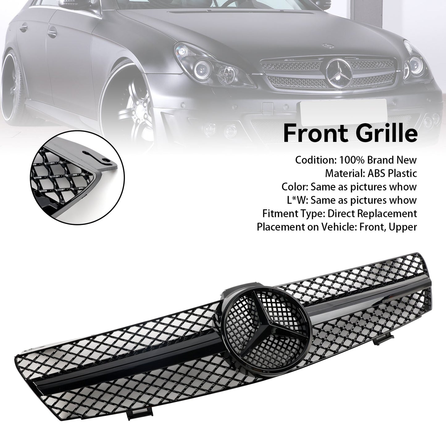 2004-2008 Mercedes Benz CLS-Class W219 C219 CLS280/320/S350/500/550 Front Bumper Grill Black Replacement Grille